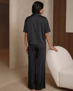 Women’s Black Linen Lounge Co-ord Set | Relaxed Fit Nightwear & Casual Wear