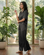 Women’s Black Linen Lounge Co-ord Set | Relaxed Fit Nightwear & Casual Wear