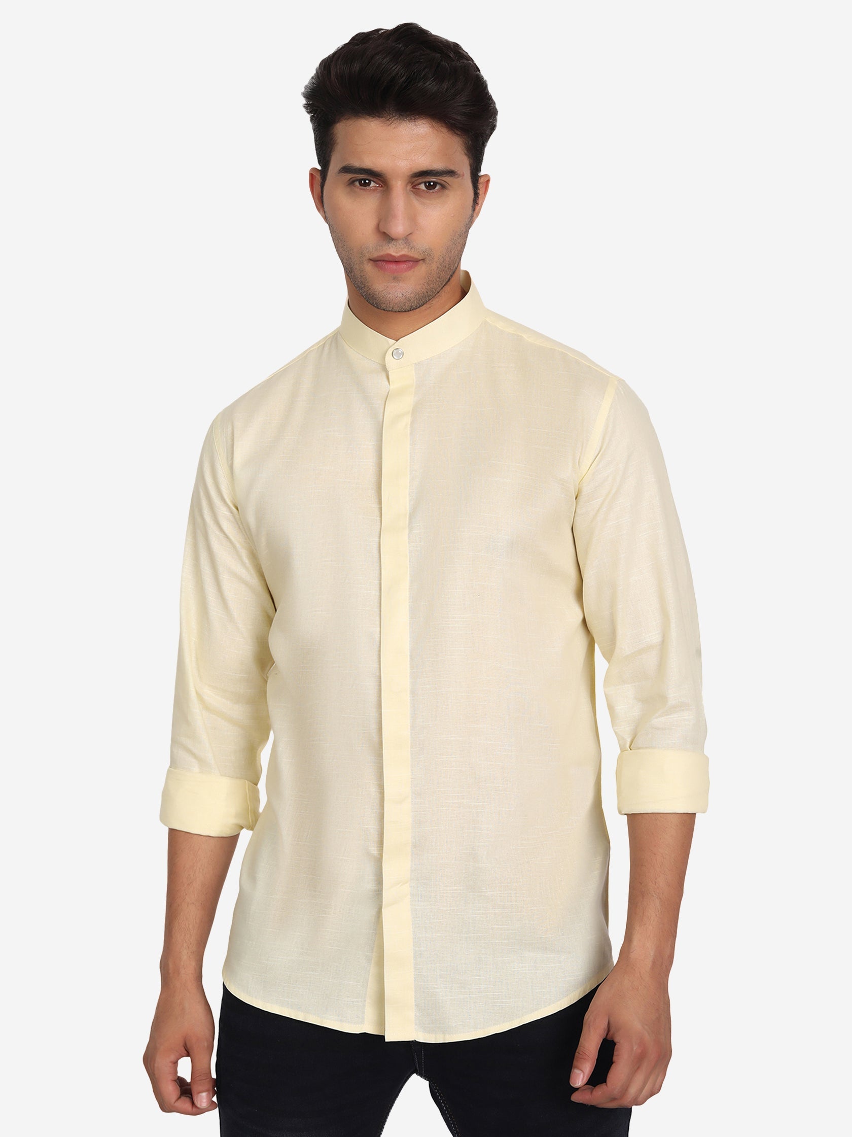 Men's Stitch Button Slim Fit Casual Shirt in White by BLUE ROBED, detail view
