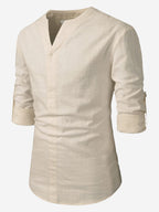 BLUE ROBED men's Casual Slim Fit Full Sleeve Cotton Kurta in Beige style B view 9