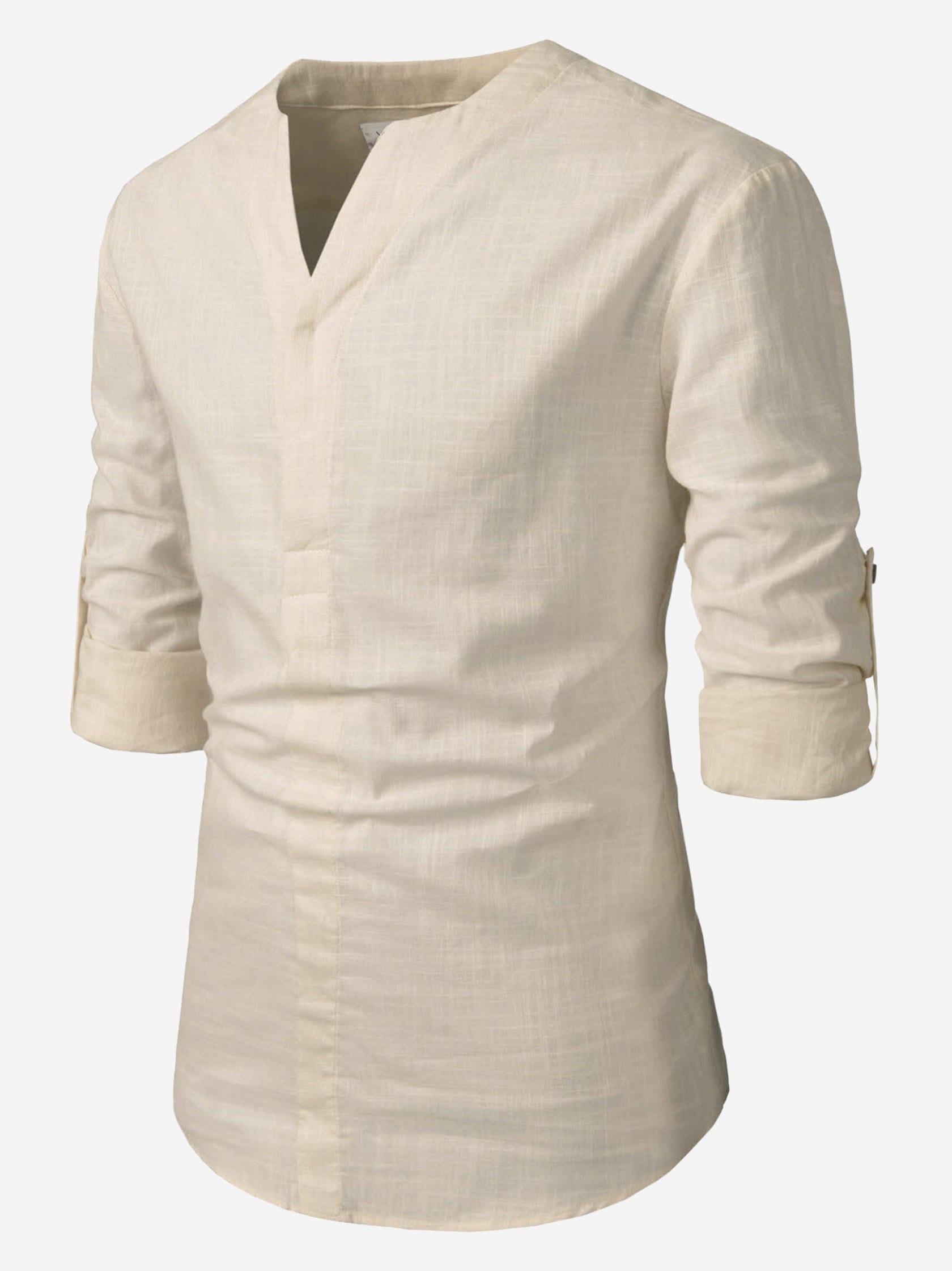 BLUE ROBED men's Casual Slim Fit Full Sleeve Cotton Kurta in Beige style B view 9