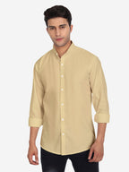 Men's Pure Cotton Mandarin Collar Casual Shirt in White by BLUE ROBED, fit view