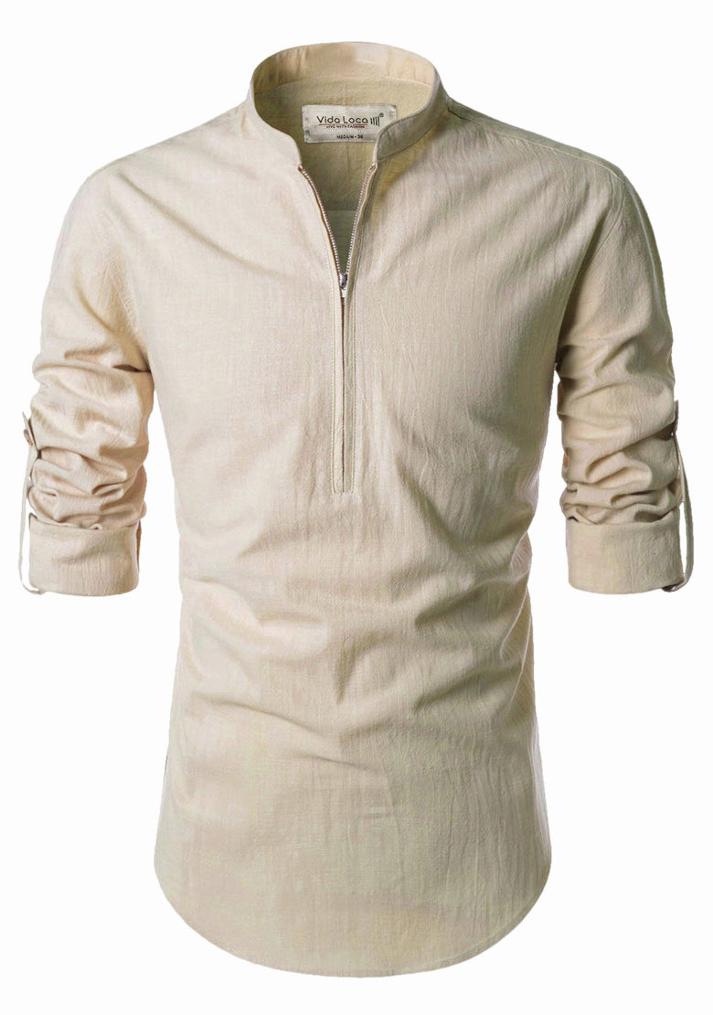 BLUE ROBED men's Casual ZIP Style Full Sleeve Kurta in Beige view 6