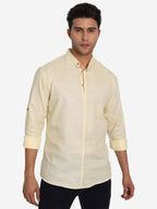 BLUE ROBED Men Double Button Slim Fit Casual Kurta in Beige