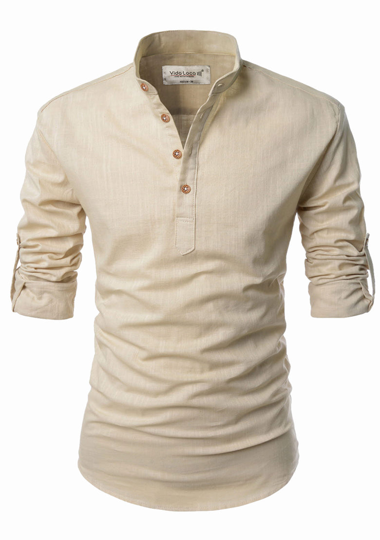 BLUE ROBED men's Casual Slim Fit Full Sleeve Kurta in Beige Main image