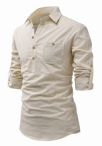 BLUE ROBED men's Full Sleeve Casual Cotton Kurta in Beige style B view 17