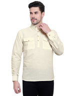 BLUE ROBED men's Casual Slim Fit Full Sleeve Double Pocket Cotton Kurta in Beige style B view 21