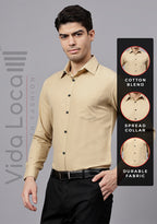 Men's Cotton Blend Slim Fit Formal Shirt in Beige by BLUE ROBED, side view