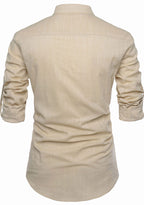 BLUE ROBED men's Casual Slim Fit Full Sleeve Pocket Contrast Kurta in Beige view 7