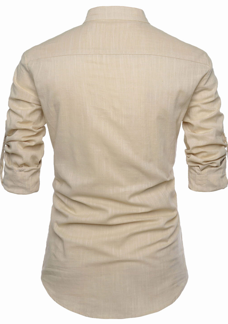 BLUE ROBED men's Casual Slim Fit Full Sleeve Pocket Contrast Kurta in Beige view 7