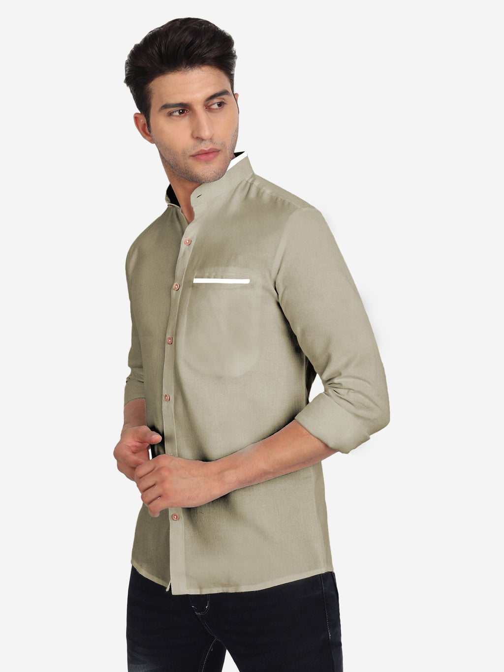 Men's Casual Shirt Full Sleeve Oxford Design Shirt in Black by BLUE ROBED, detail view