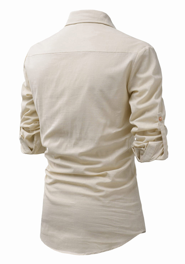 BLUE ROBED men's Full Sleeve Casual Cotton Kurta in Beige style B view 18