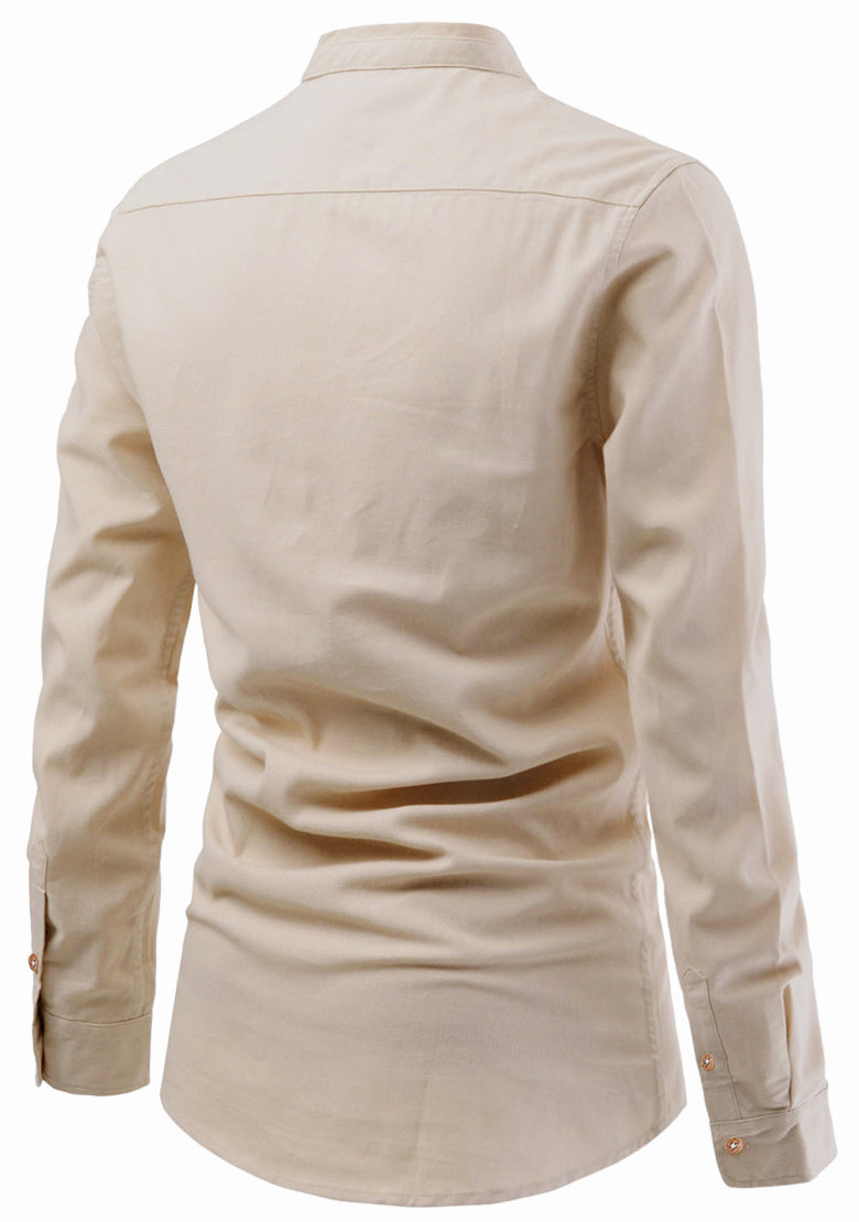 BLUE ROBED men's Casual Slim Fit Full Sleeve Double Pocket Cotton Kurta in Beige view 16