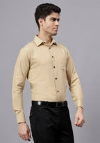 Men's Cotton Blend Slim Fit Formal Shirt in Beige by BLUE ROBED, front view