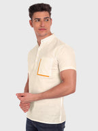 BLUE ROBED men's Casual Half Sleeve Slim Fit Kurta in Beige view 7