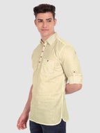 BLUE ROBED men's Full Sleeve Casual Cotton Kurta in Beige style A view 17