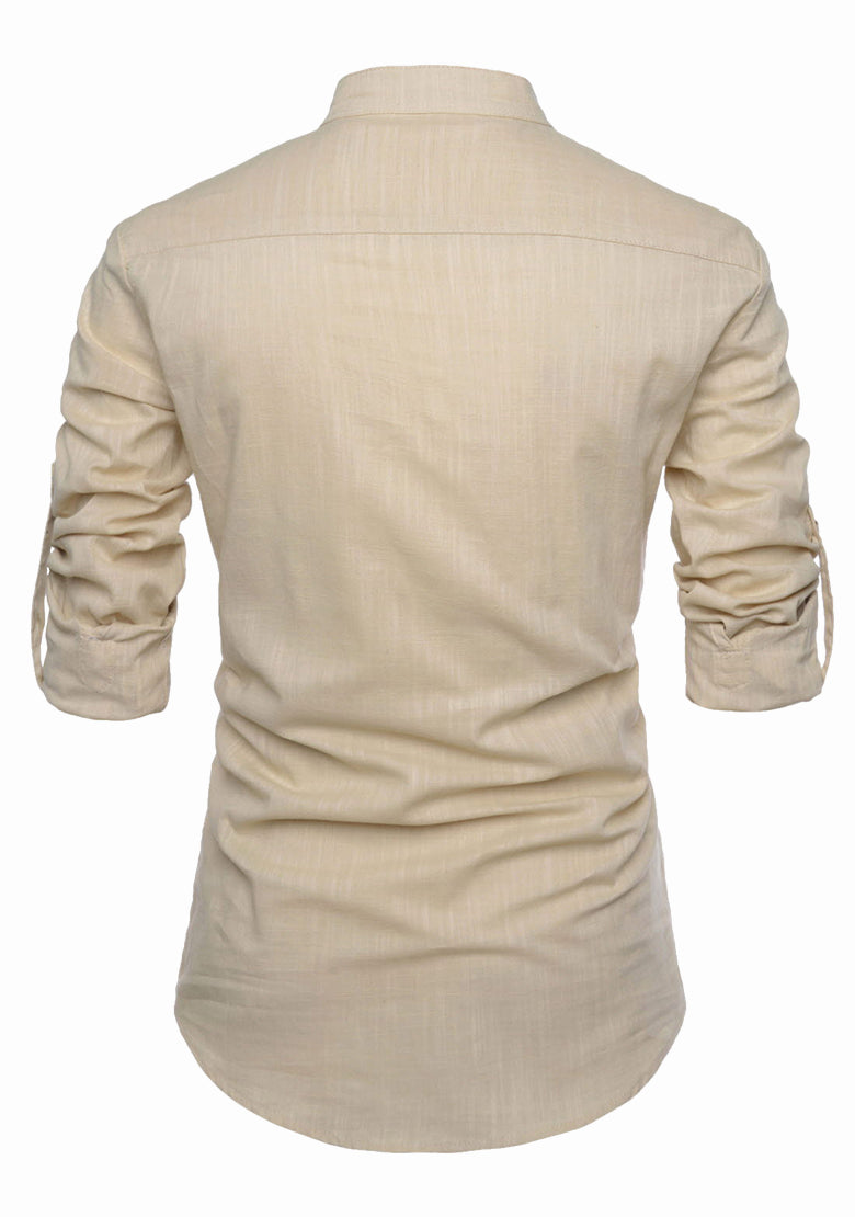 BLUE ROBED men's Casual Slim Fit Full Sleeve Kurta in Beige view 2