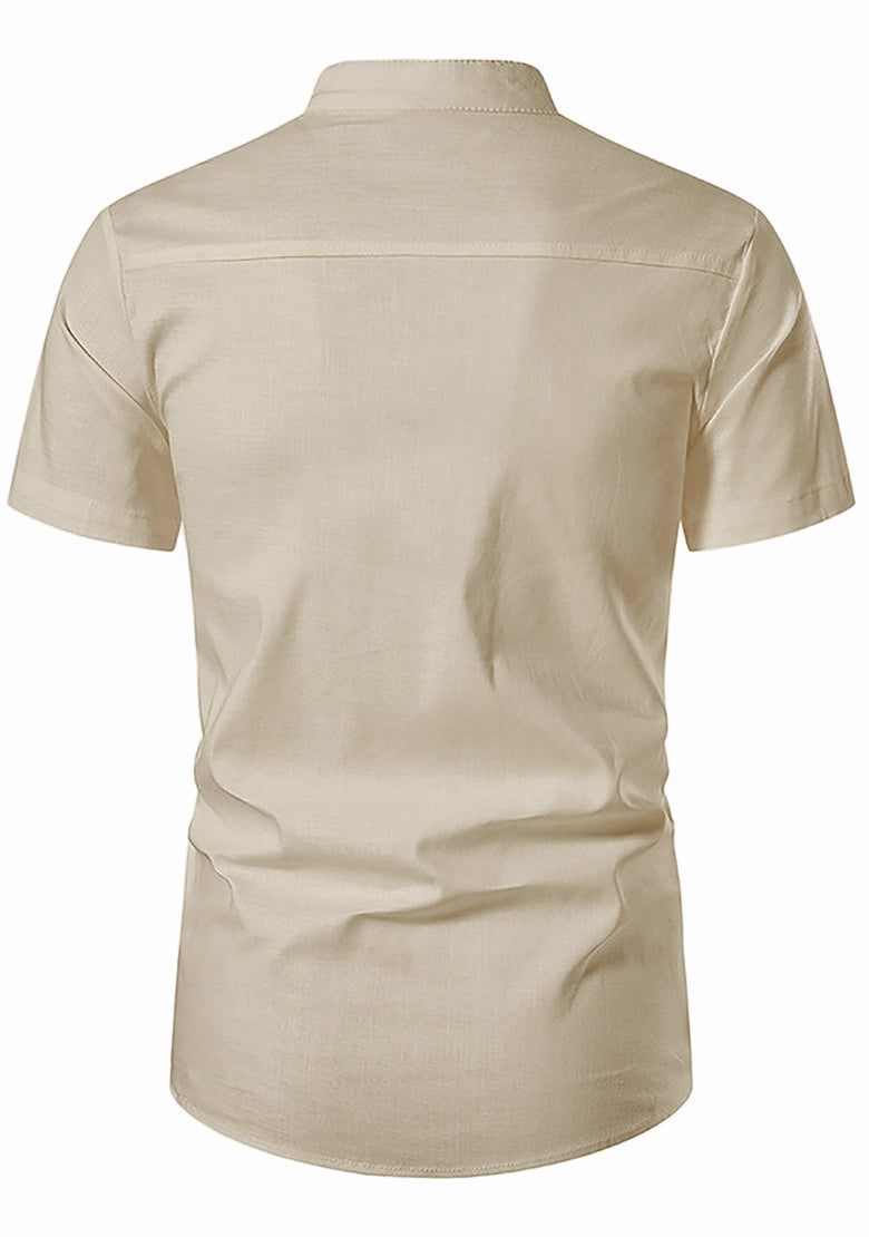 BLUE ROBED men's Half Sleeve Casual Cotton Kurta Office Wear in Beige view 9