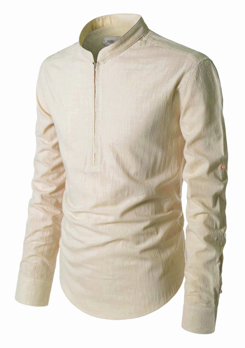 BLUE ROBED men's Casual ZIP Style Full Sleeve Kurta in Beige view 8
