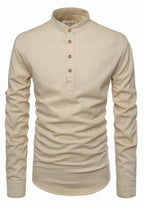BLUE ROBED men's Casual Slim Fit Full Sleeve Kurta in Beige view 3