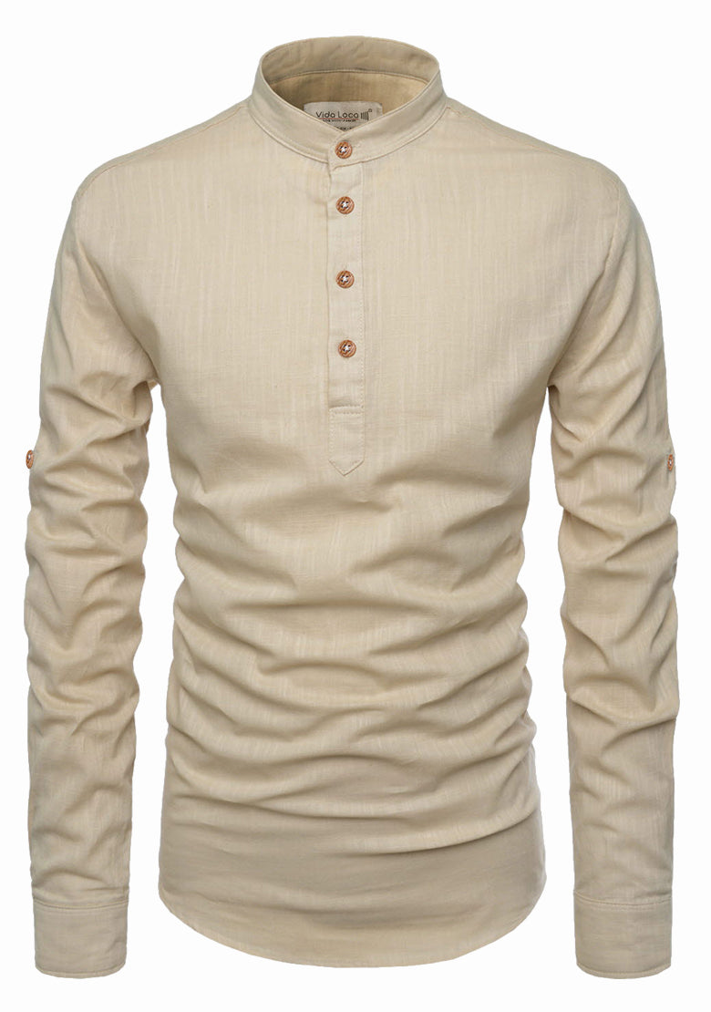 BLUE ROBED men's Casual Slim Fit Full Sleeve Kurta in Beige view 3