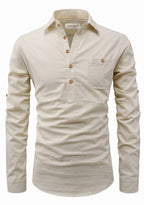 BLUE ROBED men's Full Sleeve Casual Cotton Kurta in Beige style B view 19