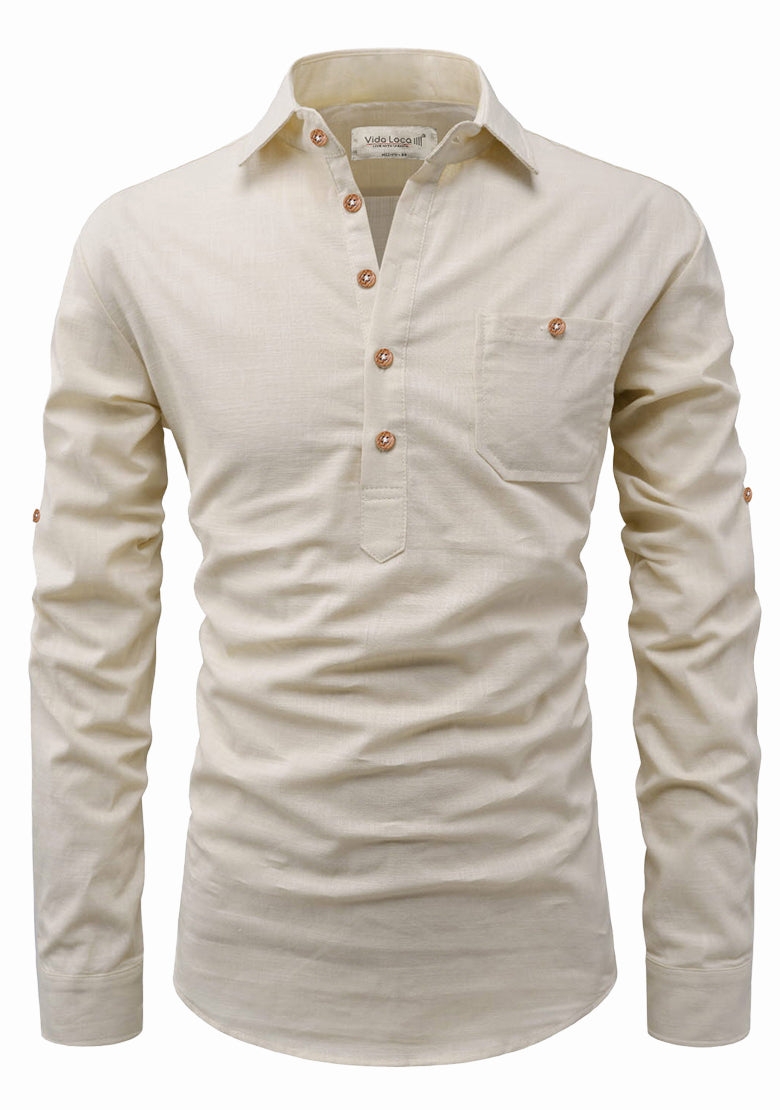 BLUE ROBED men's Full Sleeve Casual Cotton Kurta in Beige style B view 19