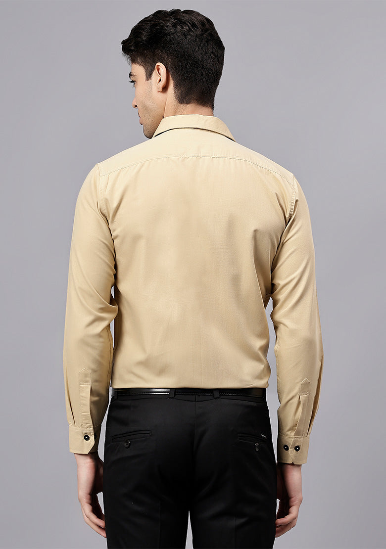 Men's Cotton Blend Slim Fit Formal Shirt in Beige by BLUE ROBED, back view