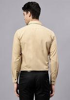 Men's Cotton Blend Slim Fit Formal Shirt in Beige by BLUE ROBED, back view