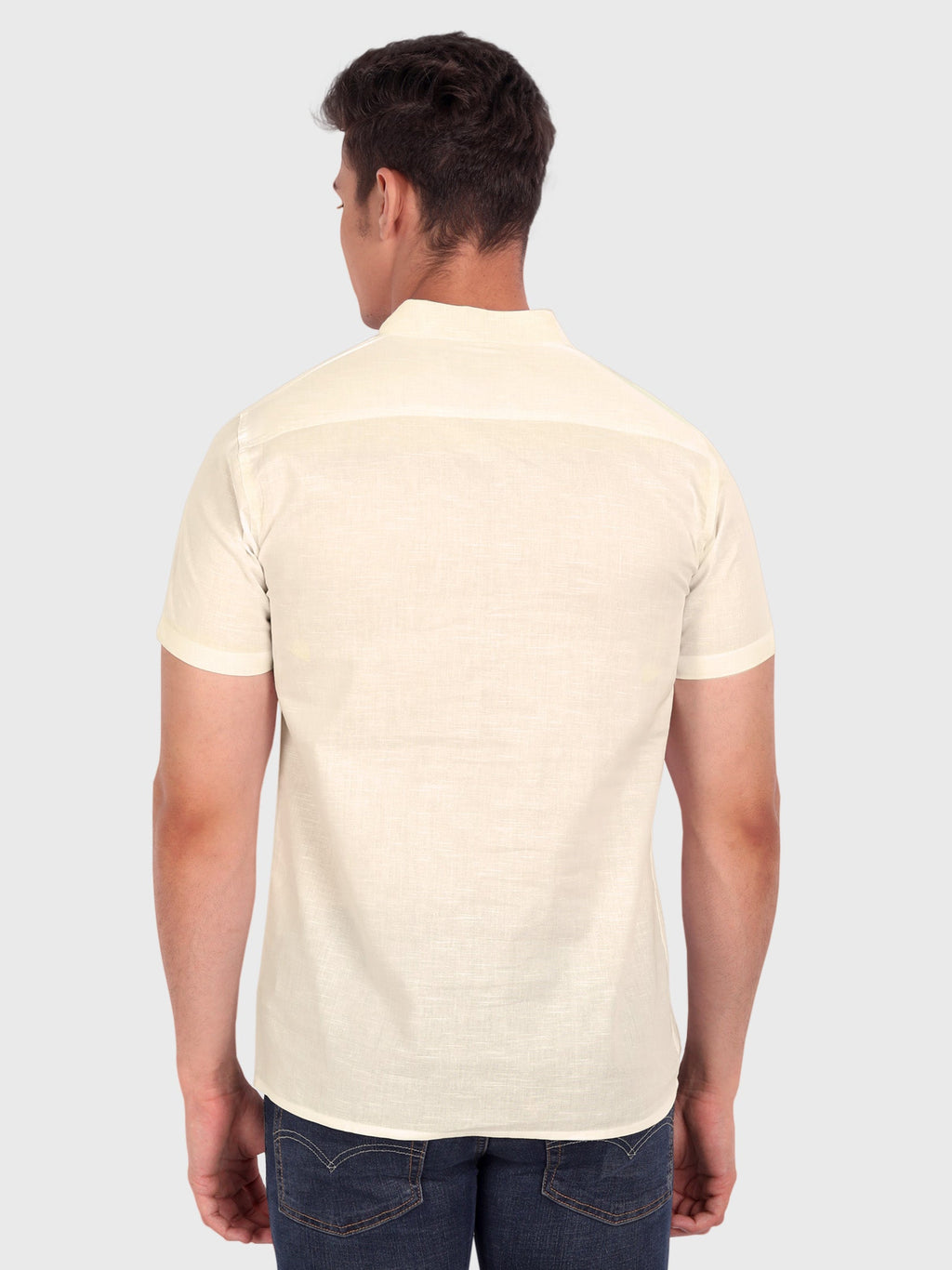 BLUE ROBED men's Casual Half Sleeve Slim Fit Kurta in Beige view 8