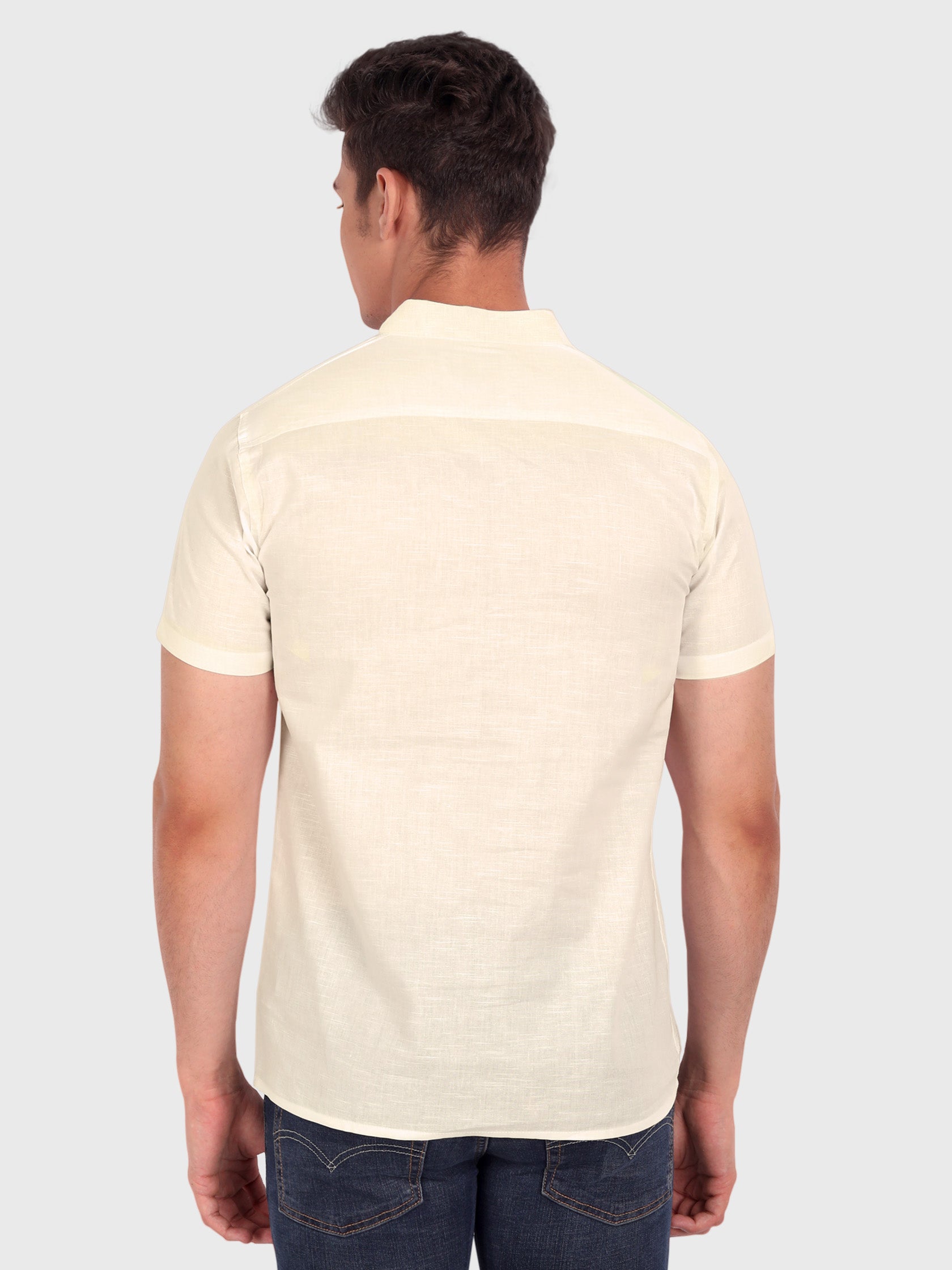 BLUE ROBED men's Casual Half Sleeve Slim Fit Kurta in Beige view 8