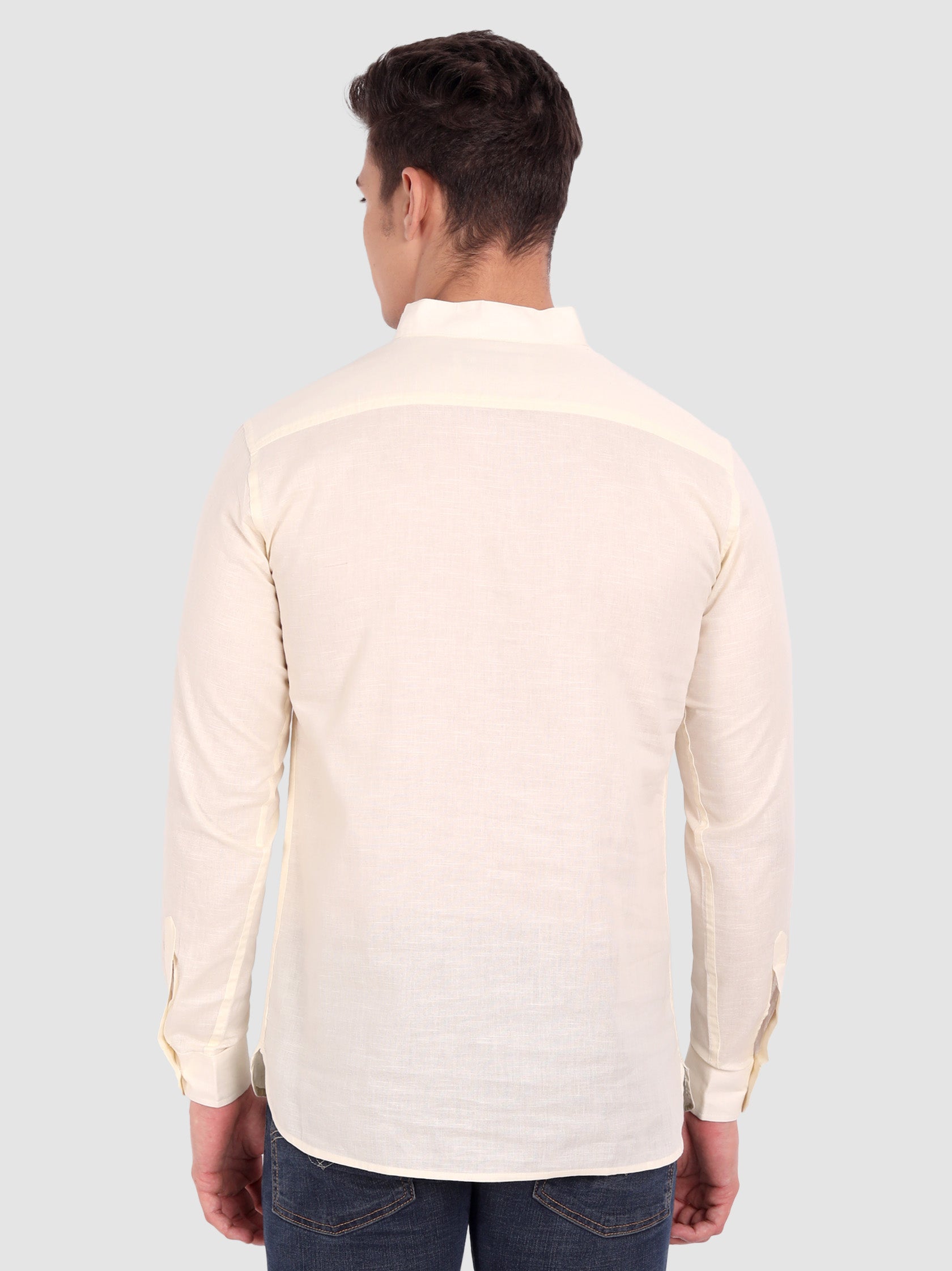 BLUE ROBED men's Casual Slim Fit Full Sleeve Cotton Kurta in Beige style A view 9