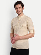 BLUE ROBED men's Casual Slim Fit Full Sleeve Double Pocket Cotton Trendy Kurta in Beige view 30