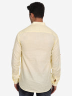 BLUE ROBED Men Double Button Slim Fit Casual Kurta in Beige view 3