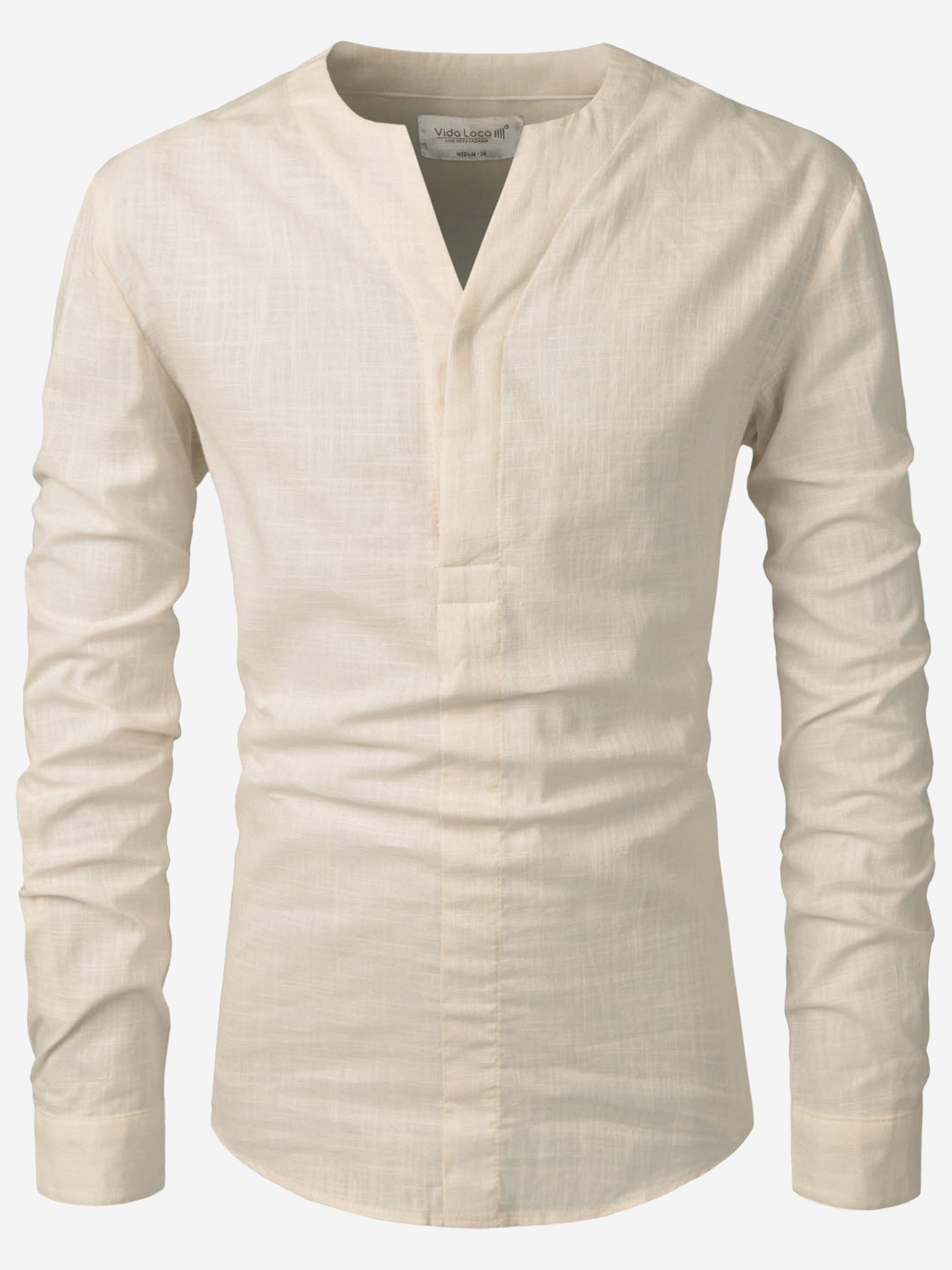 BLUE ROBED men's Casual Slim Fit Full Sleeve Cotton Kurta in Beige style B view 11