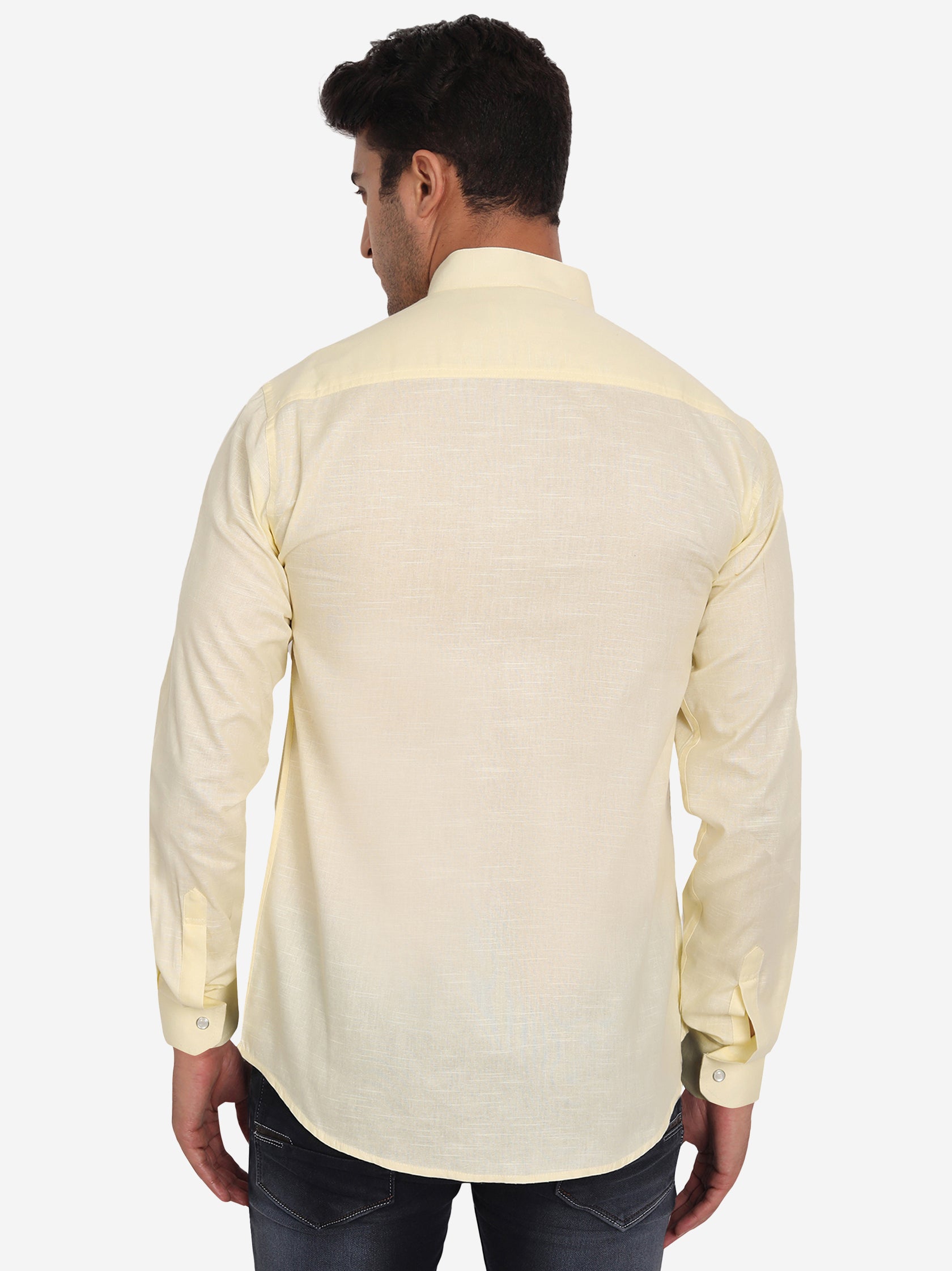 Men's Stitch Button Slim Fit Casual Shirt in White by BLUE ROBED, view