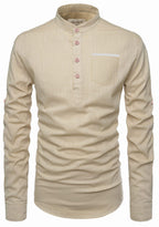 BLUE ROBED men's Casual Slim Fit Full Sleeve Pocket Contrast Kurta in Beige view 8