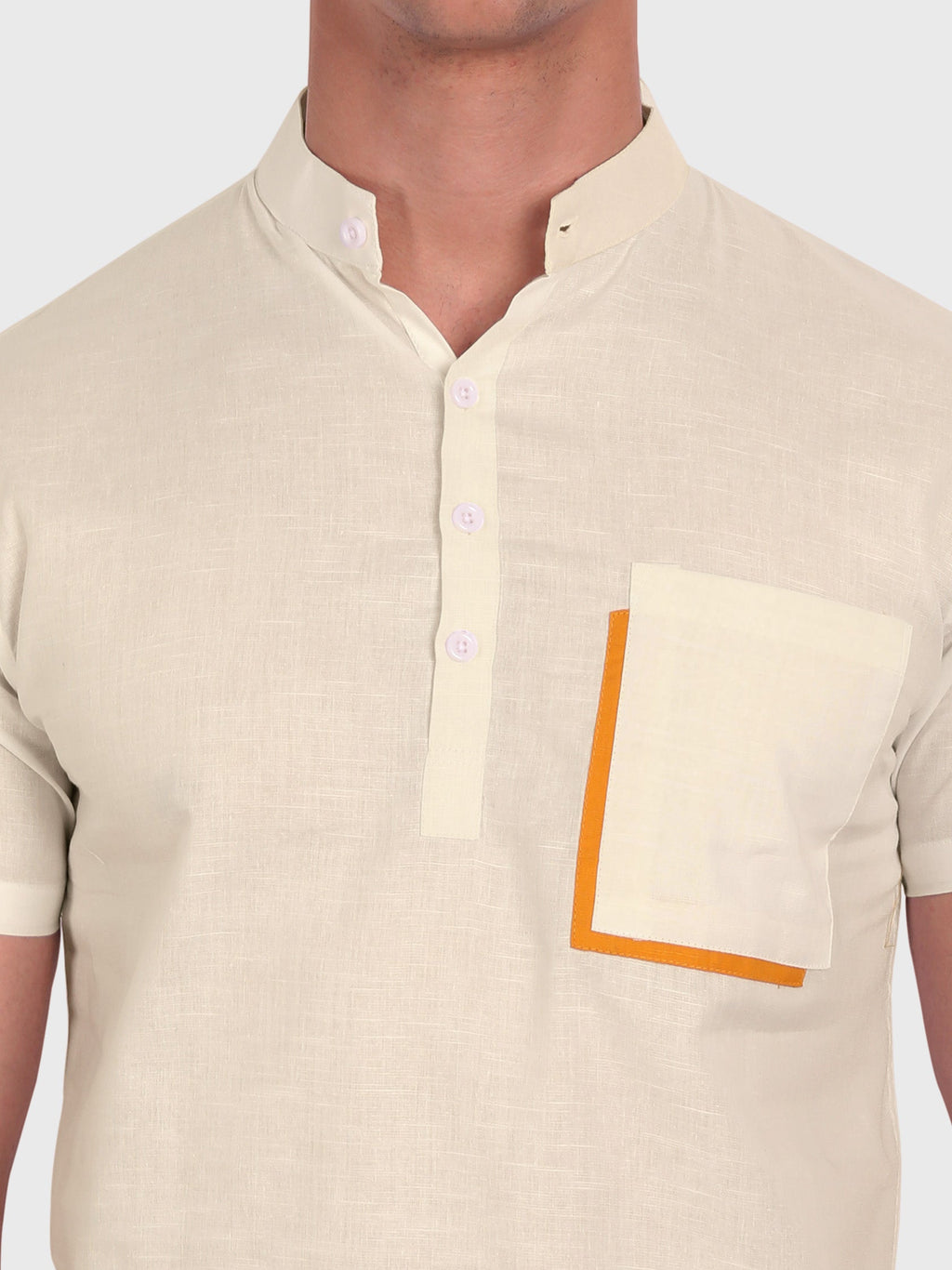 BLUE ROBED men's Casual Half Sleeve Slim Fit Kurta in Beige view 9