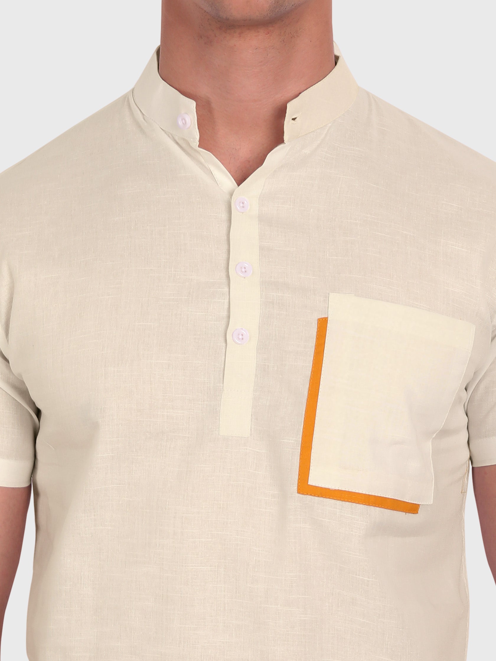 BLUE ROBED men's Casual Half Sleeve Slim Fit Kurta in Beige view 9