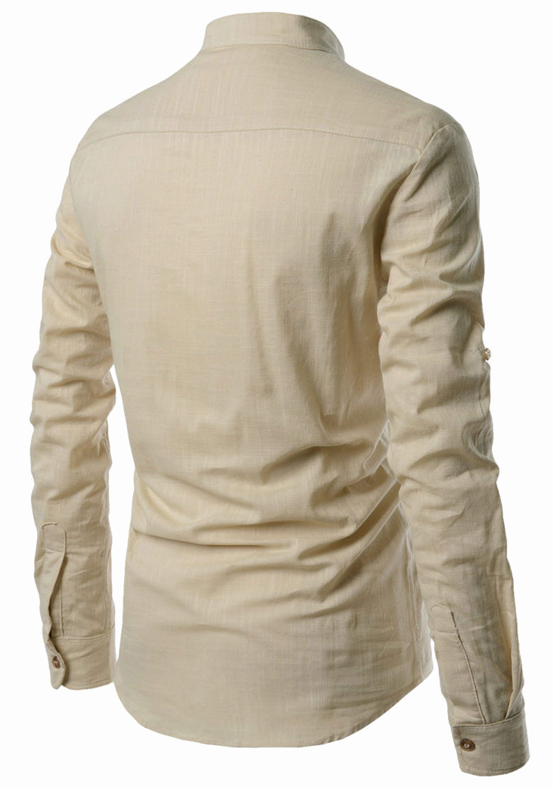 BLUE ROBED men's Casual Slim Fit Full Sleeve Pocket Contrast Kurta in Beige view 9