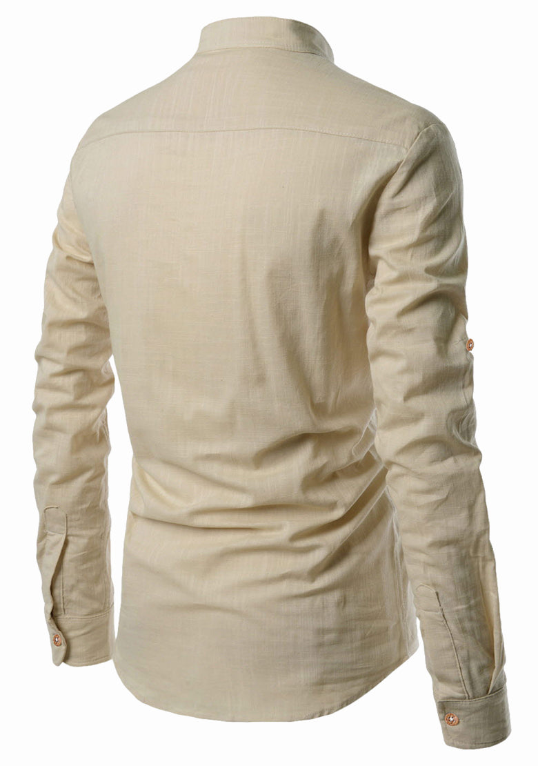 BLUE ROBED men's Casual Slim Fit Full Sleeve Kurta in Beige view 4