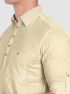 BLUE ROBED men's Full Sleeve Casual Cotton Kurta in Beige style A view 19