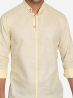 BLUE ROBED Men Double Button Slim Fit Casual Kurta in Beige view 4