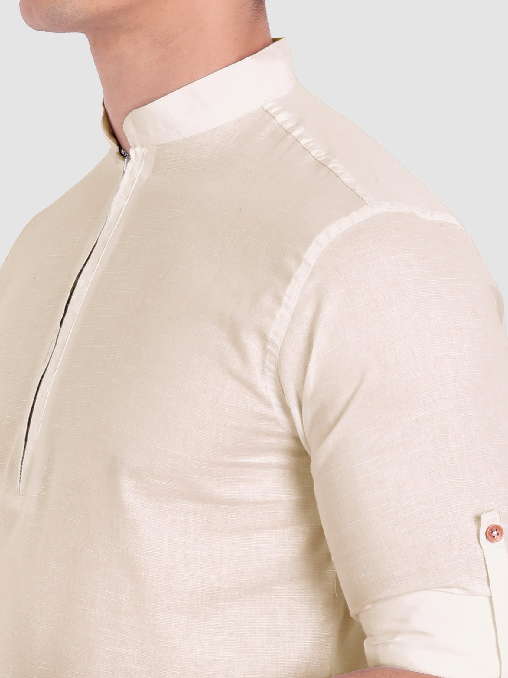 BLUE ROBED men's Casual ZIP Style Full Sleeve Cotton Kurta in Beige view 9