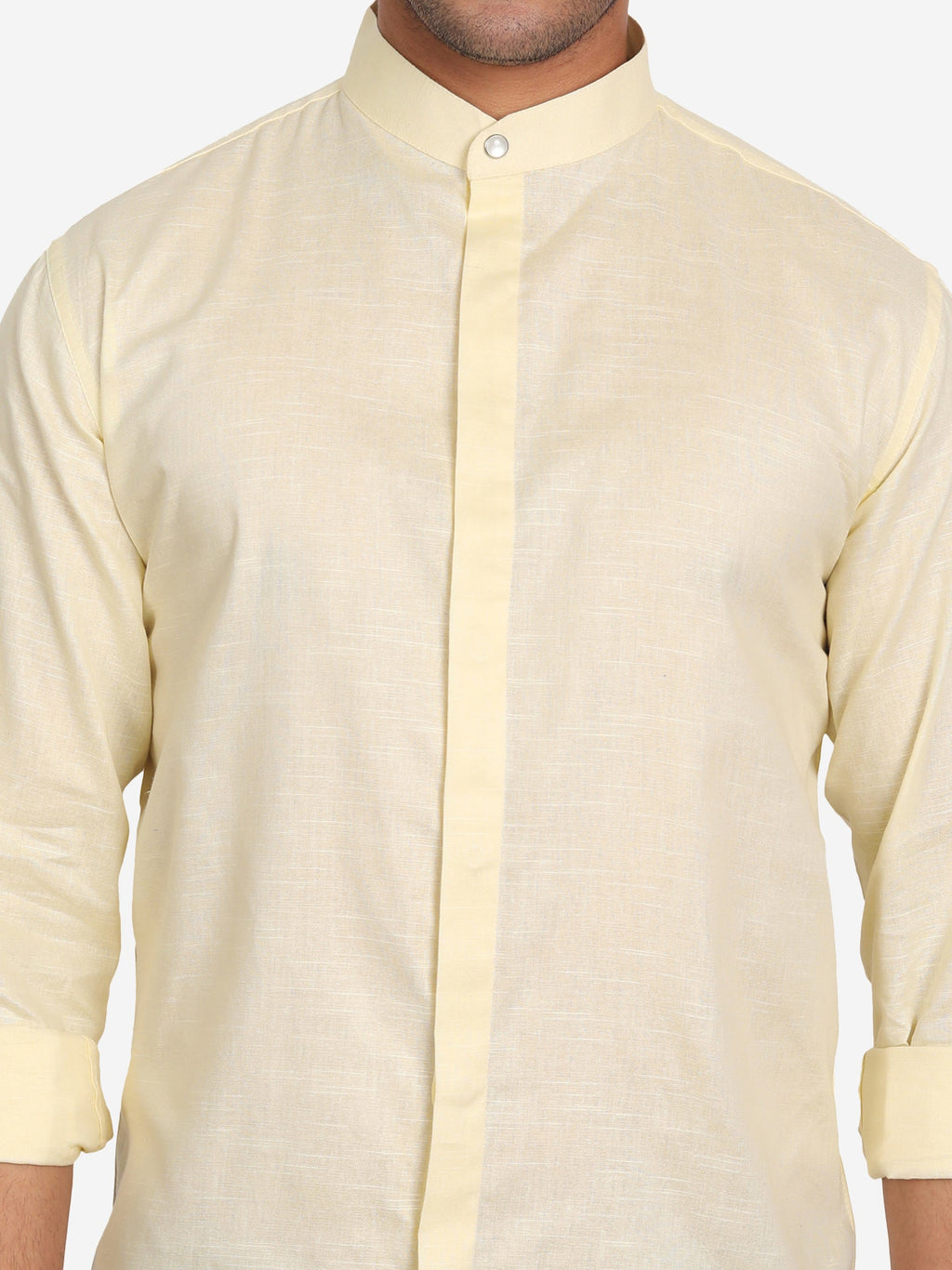 Men's Stitch Button Slim Fit Casual Shirt in White by BLUE ROBED, fabric detail