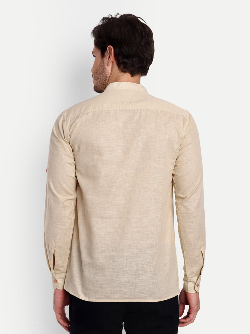 BLUE ROBED men's Casual Slim Fit Full Sleeve Double Pocket Cotton Trendy Kurta in Beige view 31