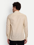BLUE ROBED men's Casual Slim Fit Full Sleeve Double Pocket Cotton Trendy Kurta in Beige view 31