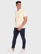 BLUE ROBED men's Casual Half Sleeve Slim Fit Kurta in Beige view 10