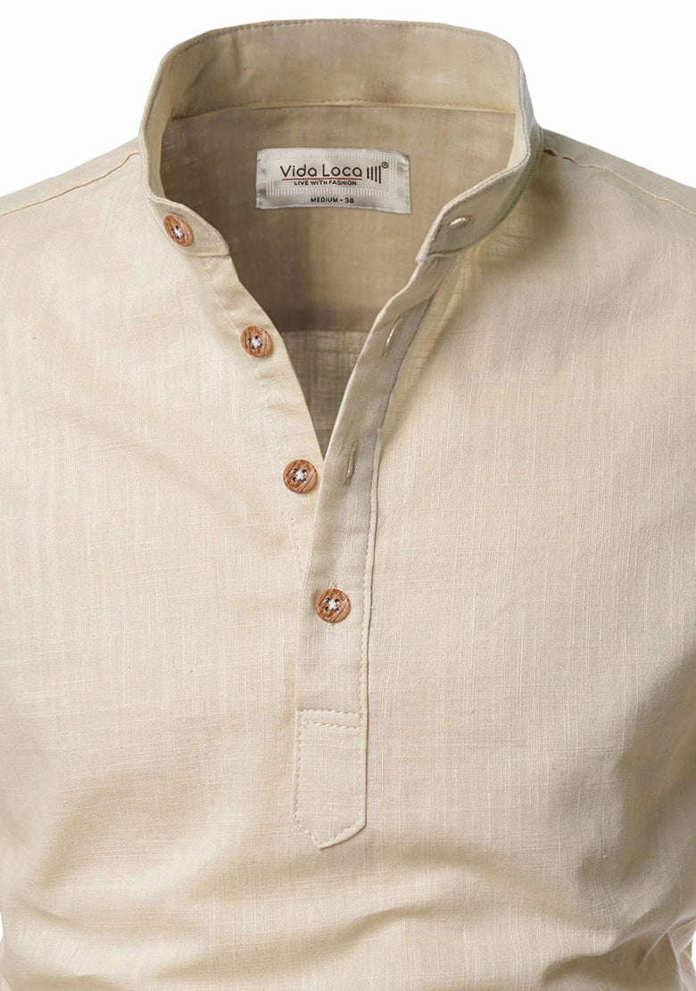 BLUE ROBED men's Casual Slim Fit Full Sleeve Kurta in Beige view 5