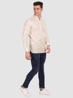 BLUE ROBED men's Casual ZIP Style Full Sleeve Cotton Kurta in Beige view 10